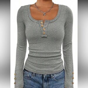 Heather Gray Ribbed Long Sleeve Top